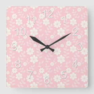 Mooie roze babymeisjes bloemen vierkante klok