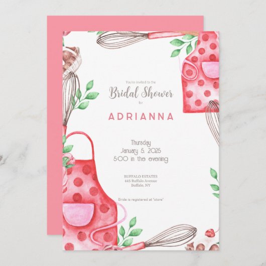 Mooie roze bakken bruids douche uitnodiging (Voorkant / Achterkant)