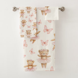 Mooie roze ballerina beer en vlinders bad handdoek