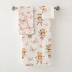 Mooie roze ballerina beer en vlinders bad handdoek