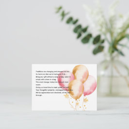 Mooie roze ballonnen douche display verzoek informatiekaartje