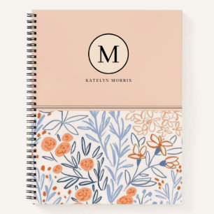 Mooie Roze Blau Bloem Patroon  Notitieboek