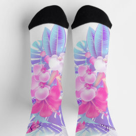 Mooie Roze Blau Paarse Bloemrijke Tropisch Sokken