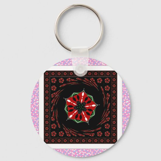 Mooie Roze Blauw Wit Harten van Liefde Ontwerp Sleutelhanger (Voorkant)