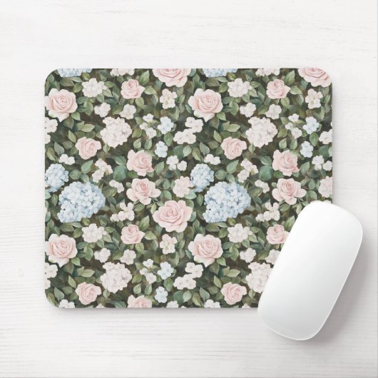 Mooie Roze Blauwe Bloemen Muismat (Met muis)