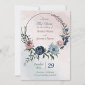 mooie roze blauwe florale kreet save the date (Voorkant)