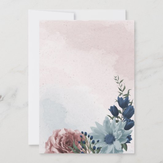 mooie roze blauwe florale kreet save the date (Achterkant)