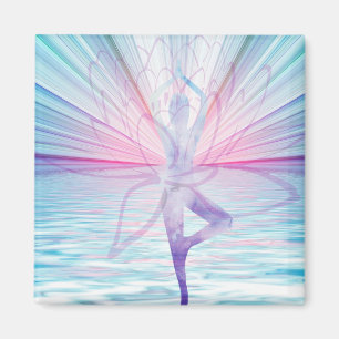 Mooie Roze & Blauwe Vrikshasana Yoga Magneet