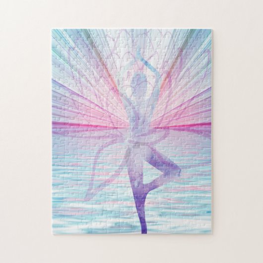 Mooie Roze & Blauwe Vrikshasana Yoga Puzzel (Verticaal)