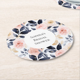 Mooie Roze Blauwe Witte Bloemen Bruiloft Ronde Kartonnen Onderzetter