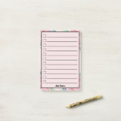 Mooie roze bloem aangepaste naam om te doen lijst post-it® notes (Op bureau)