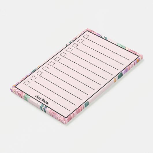 Mooie roze bloem aangepaste naam om te doen lijst post-it® notes (Schuin)