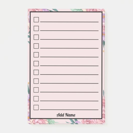 Mooie roze bloem aangepaste naam om te doen lijst post-it® notes (Voorkant)