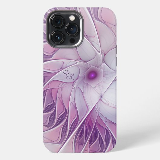 Mooie Roze Bloem Abstracte Fractale Initialen iPhone Hoesje (Achterkant)