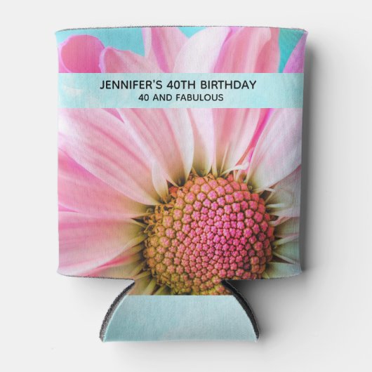 Mooie roze bloem close-up foto 40e verjaardag blikjeskoeler (Voorkant)