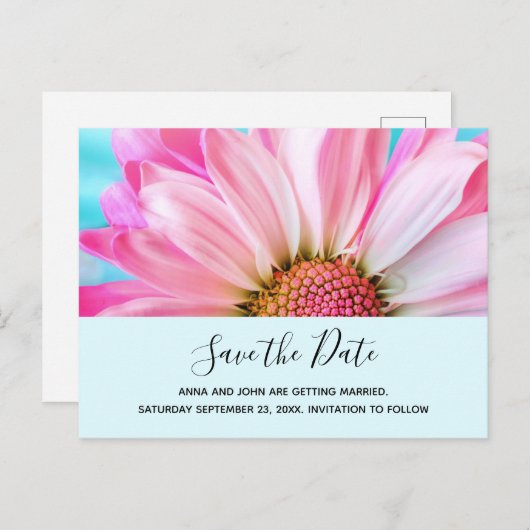 Mooie roze bloem fotobruiloft sparen de datum uitnodiging briefkaart (Voorkant / Achterkant)