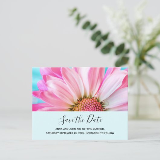 Mooie roze bloem fotobruiloft sparen de datum uitnodiging briefkaart (Staand voorkant)