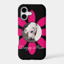 Mooie Roze Bloem Frame Schattige Puppy Hond Zwart
