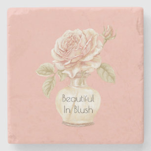 Mooie Roze Bloem in Blush Stenen Onderzetter