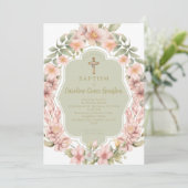 Mooie roze bloem katholieke doop kaart (Staand voorkant)