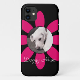 Mooie roze bloem Lijst Leuke Puppy Dog Zwart Case-Mate iPhone Case