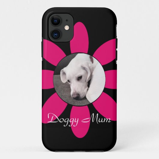 Mooie roze bloem Lijst Leuke Puppy Dog Zwart Case-Mate iPhone Case (Achterkant)