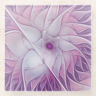 Mooie Roze Bloem Moderne Abstracte Fractal Kunst Glazen Onderzetter