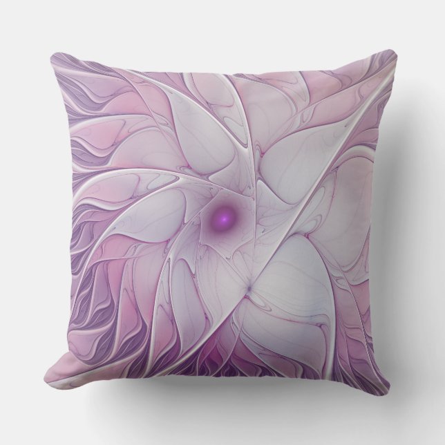Mooie Roze Bloem Moderne Abstracte Fractale Kunst Buitenkussen (Voorkant)