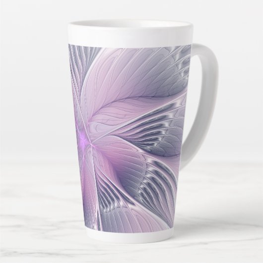 Mooie Roze Bloem Moderne Abstracte Fractale Kunst Latte Mok (Rechterhoek)