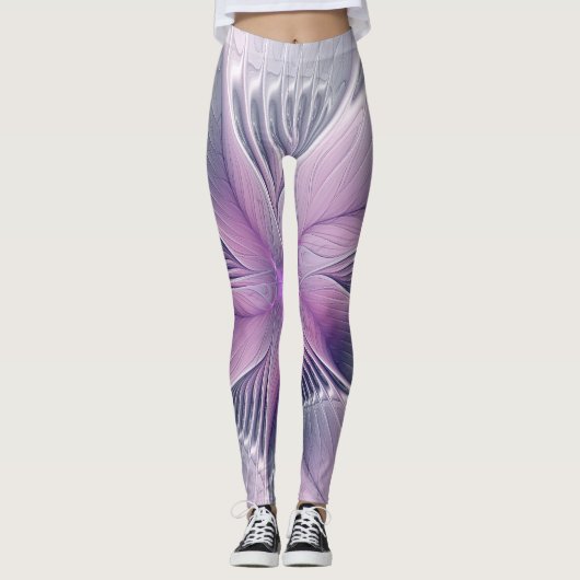 Mooie Roze Bloem Moderne Abstracte Fractale Kunst Leggings (Voorkant)