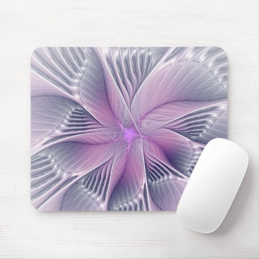 Mooie Roze Bloem Moderne Abstracte Fractale Kunst Muismat (Met muis)