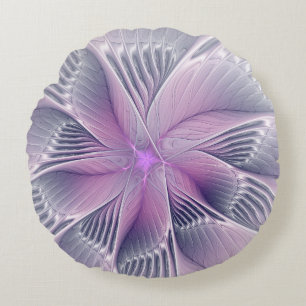 Mooie Roze Bloem Moderne Abstracte Fractale Kunst Rond Kussen