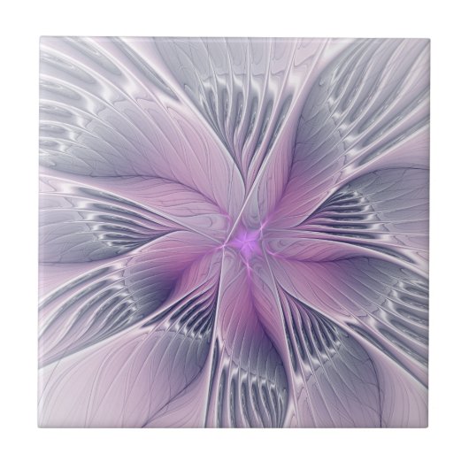 Mooie Roze Bloem Moderne Abstracte Fractale Kunst Tegeltje (Voorkant)