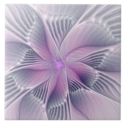 Mooie Roze Bloem Moderne Abstracte Fractale Kunst Tegeltje (Voorkant)