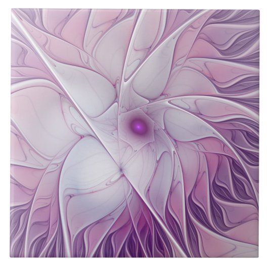 Mooie Roze Bloem Moderne Abstracte Fractale Kunst Tegeltje (Voorkant)