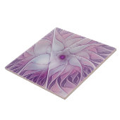 Mooie Roze Bloem Moderne Abstracte Fractale Kunst Tegeltje (Zijkant)