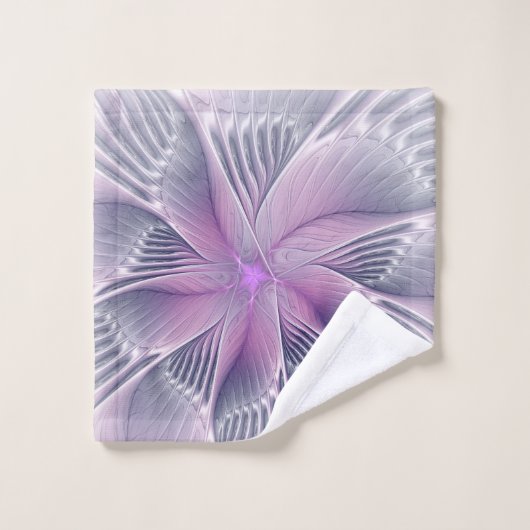 Mooie Roze Bloem Moderne Abstracte Fractale Kunst Washandje (Wasdoekje)