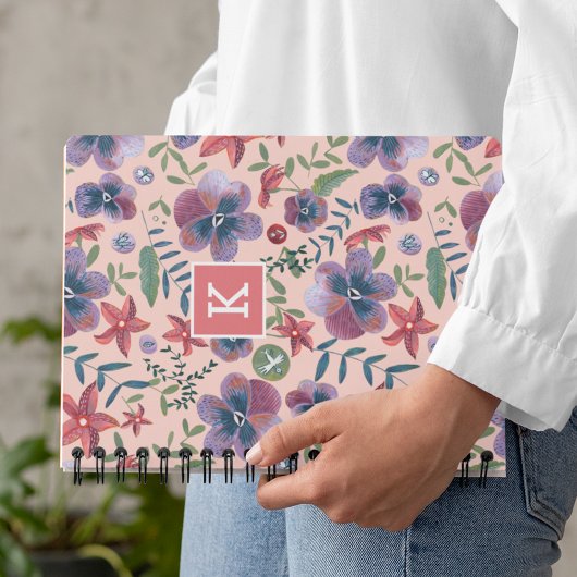 Mooie Roze Bloem Motief Monogram Notitieboek