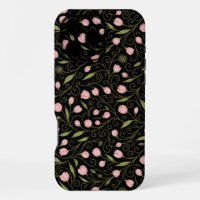Mooie, roze bloem op zwart met herhalend patroon