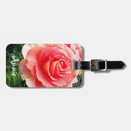 Mooie roze bloem, roos, foto op maat bagagelabel (Voorkant horizontaal)