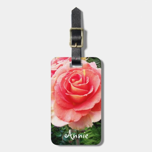 Mooie roze bloem, roos, foto op maat bagagelabel (Voorkant verticaal)