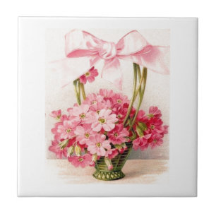 Mooie Roze Bloem Rozen in Mand Tegeltje