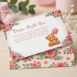 Mooie Roze Bloem Teddybeer Luier Raffle Informatiekaartje
