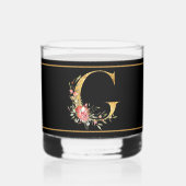 Mooie Roze Bloem Versierd Goud Monogram G Whisky Glas (Voorkant)