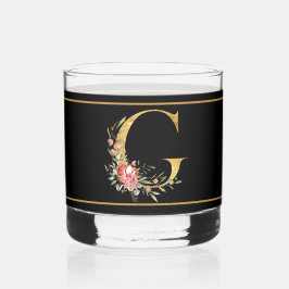 Mooie Roze Bloem Versierd Goud Monogram G Whisky Glas