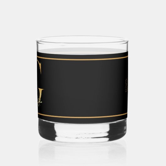 Mooie Roze Bloem Versierd Goud Monogram G Whisky Glas (Links)