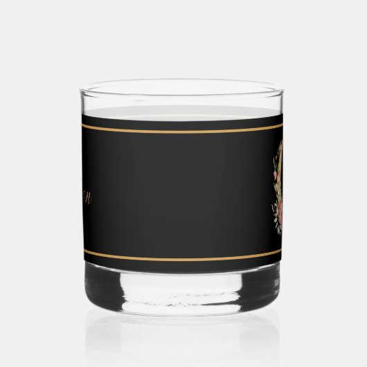 Mooie Roze Bloem Versierd Goud Monogram G Whisky Glas (Rechts)