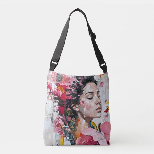 Mooie Roze Bloem Vrouw Crossbody Tas (Voorkant)