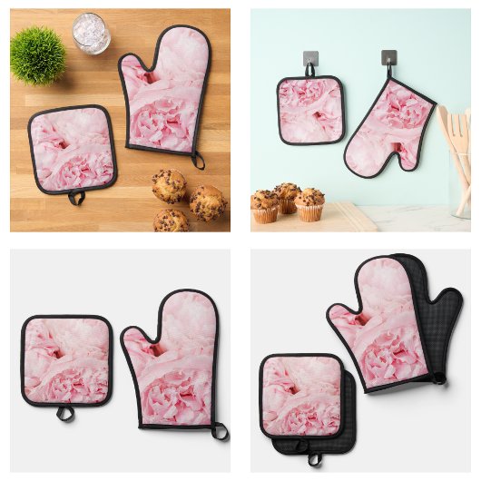 Mooie Roze Bloemblaadjes Ovenwant & Pannenlap Set