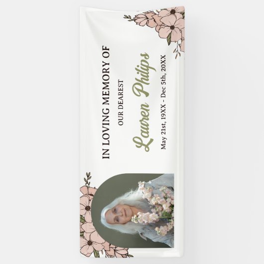 Mooie roze bloemboog foto in liefdevolle herinneri spandoek (Verticaal)